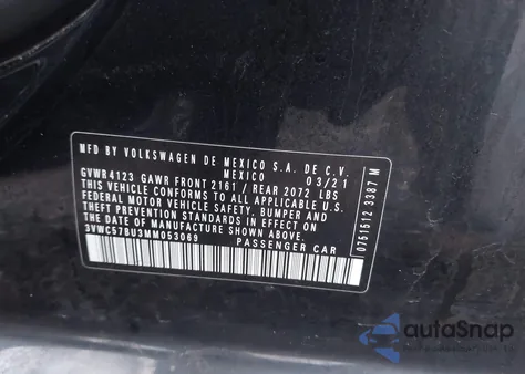 2021 Volkswagen Jetta 1.4T R-Line/1.4T S/1.4T Se from USA, damaged, VIN 3VWC57BU3MM053069
